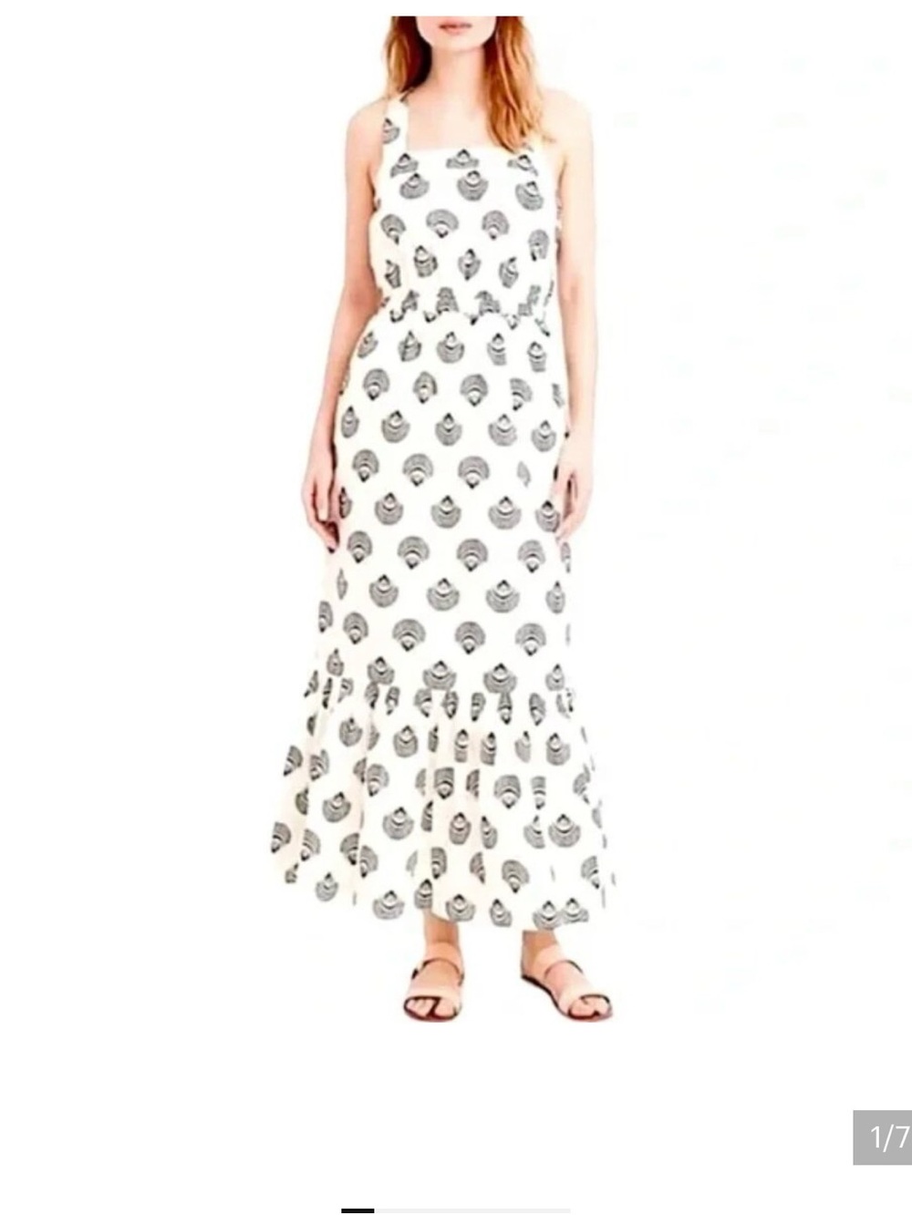 J. Crew White Maxi Dress with Black Shell Print